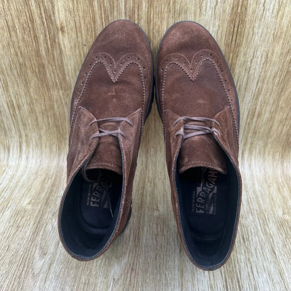 Salvatore Ferragamo Parker Chukka Boots Men's Size 6 EE Brown Suede Wingtip